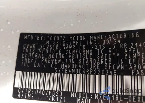 2024 Toyota Corolla Le z USA, uszkodzony, nr VIN 5YFB4MDE4RP220349